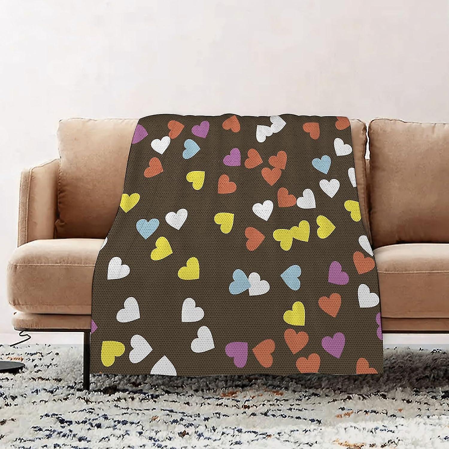 Premium Flannel Throw Blanket - Floating Colorful Hearts.chocolate Multicolor Flannel Blanket Sofa Throw, Blanket Fluffy Soft Throw For Bed And Couch