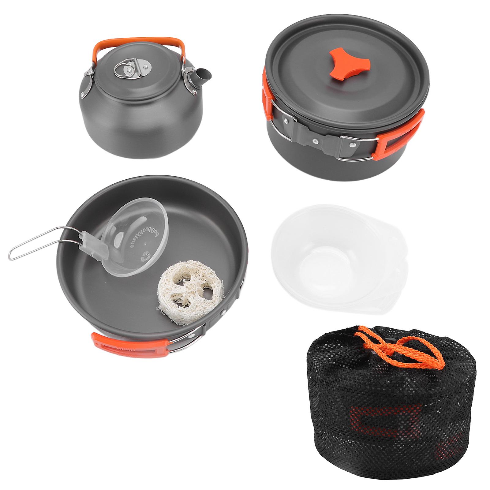 Outdoor Camping Pot Set with Tableware Non Stick Camping Cookware Kit for Picnic Fishing Orange