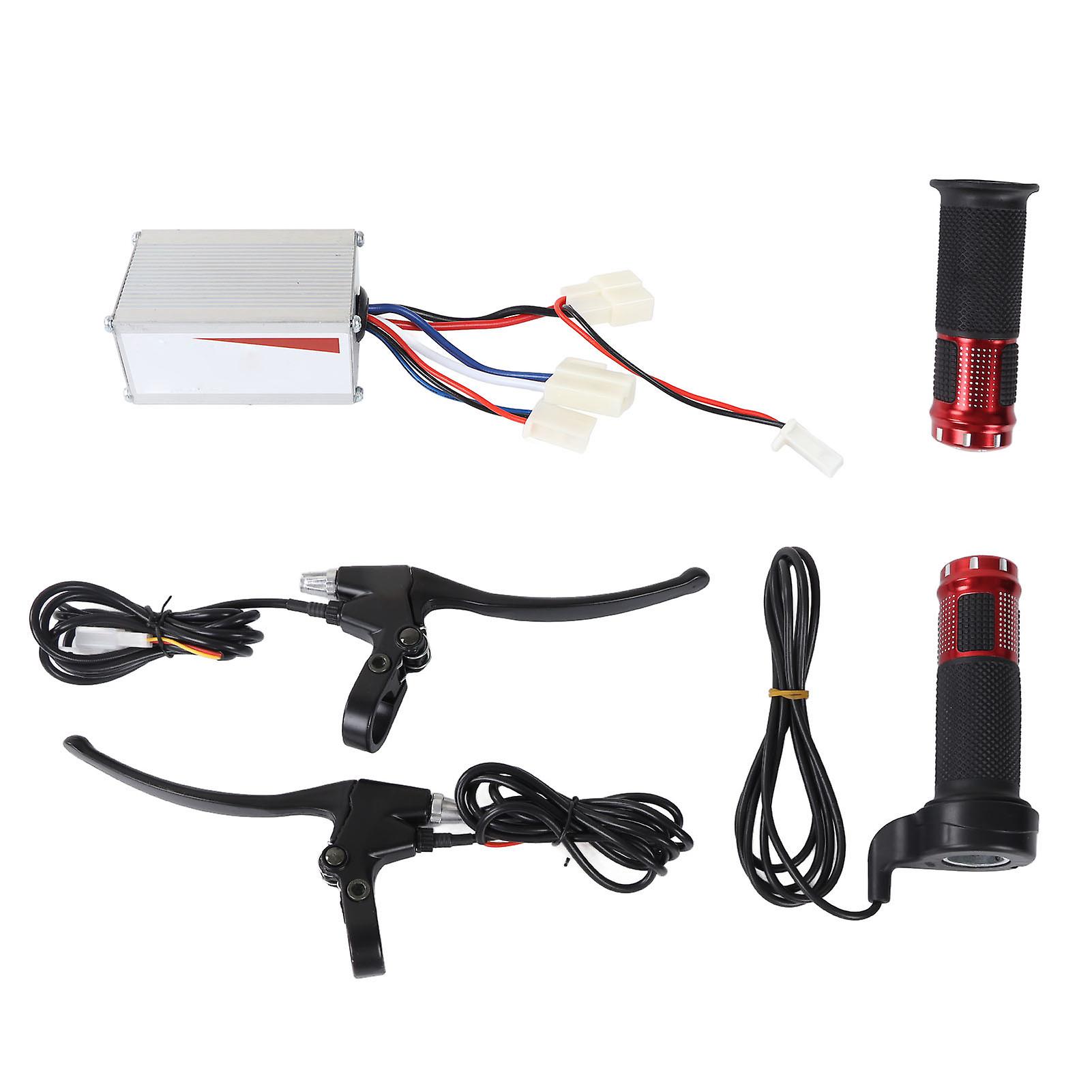12V 250W Brushed Controller Kit Aluminum 3 Wire Controller with Long Line Black Brake Handle Red Crystal Throttle Grip 