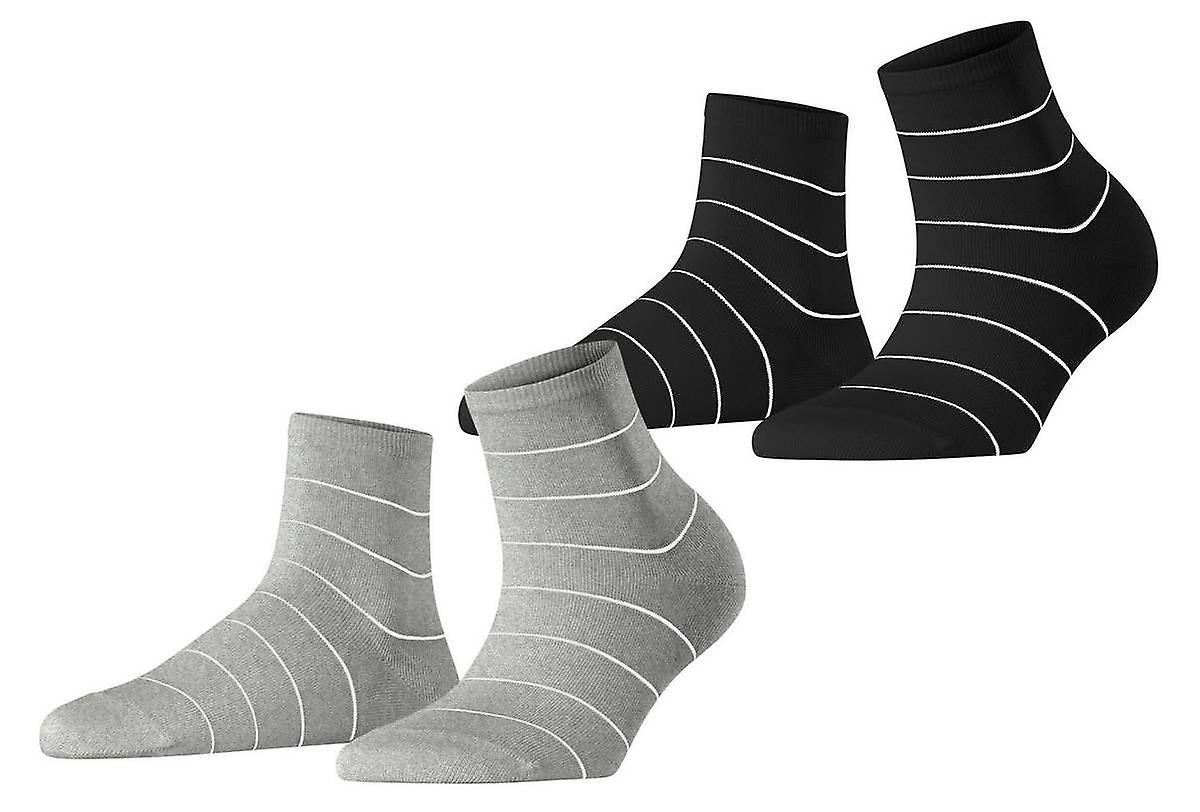 Esprit Fine Line 2 Pack Short Socks - Grey/Black