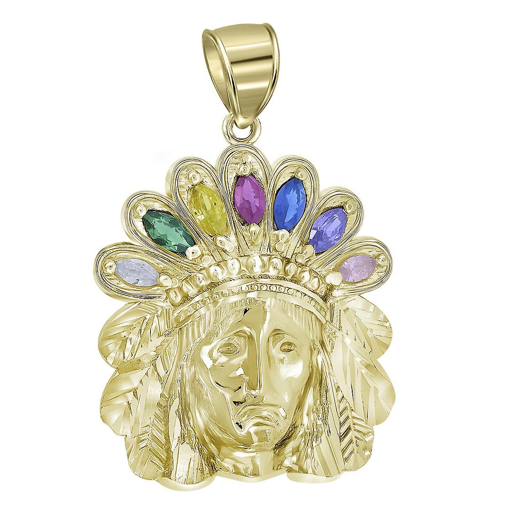 10k Gold Dc Cubic Zirconia Mens Red Indian Height 36.1mm X Width 24.7mm Charm Pendant Necklace for Men