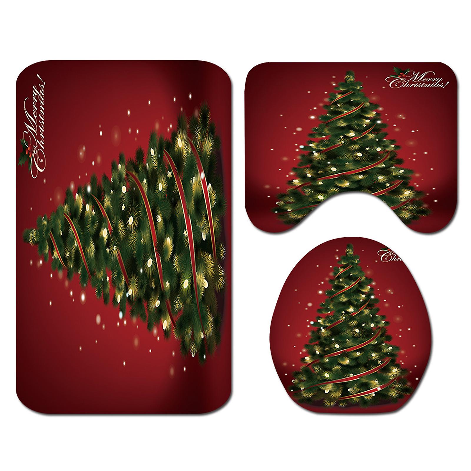 Merry Christmas Shower Curtain / Non-Slip Rug/ Toilet Lid Cover Xmas Tree Pattern for Christmas Decoration