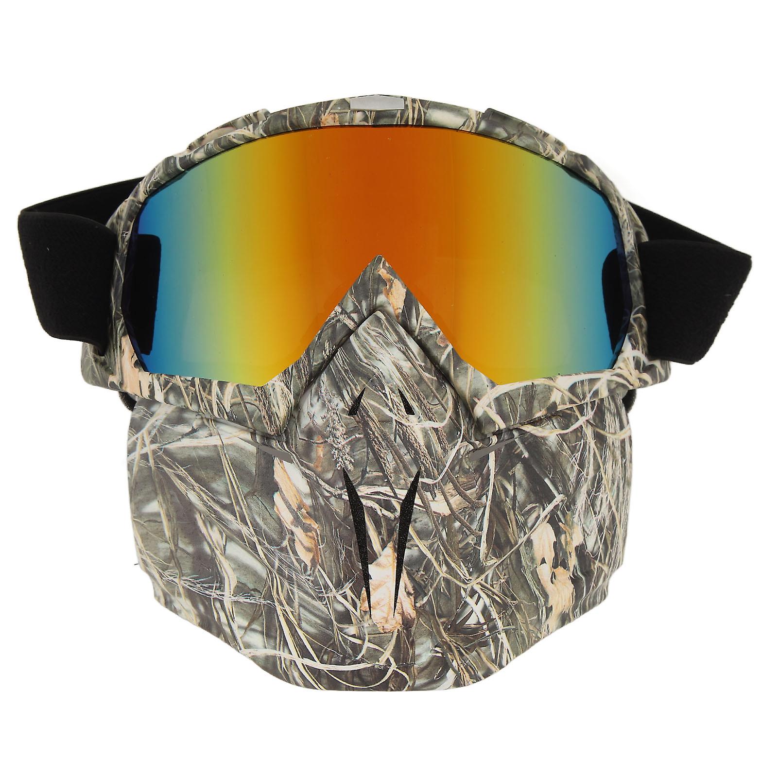 Motorcycle Face Mask Goggles Dust Wind UV Proof Riding Glasses Closed Removable Protective Glasses Withered Grass Pattern