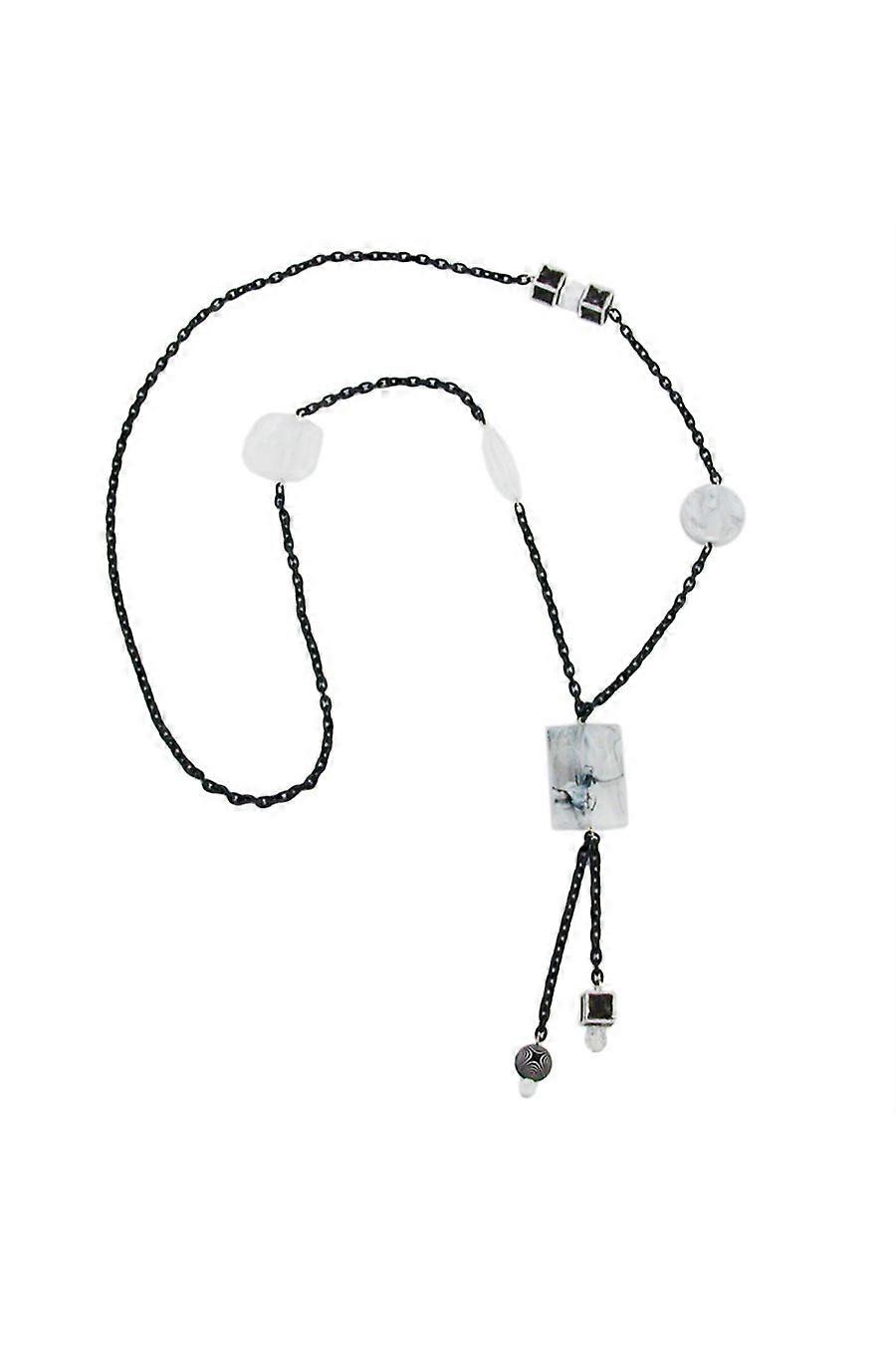 Necklace Rectangle White-crystal-black 90cm - Gl02652