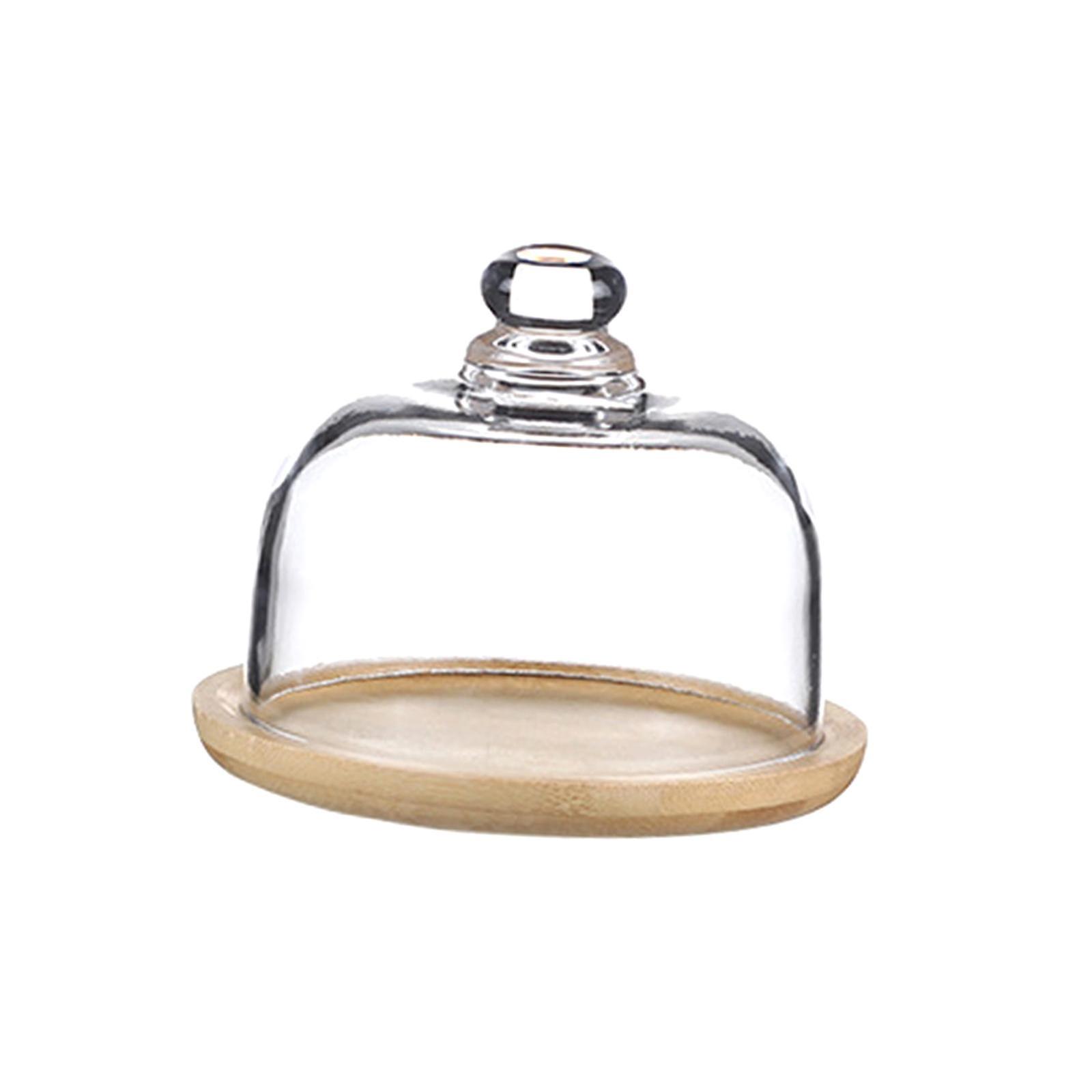 Bamboo Cake Stand with Dome, Serving Tray, Multifunctional Cake Diaplay Plate Holder Dessert Display for Party Cookies