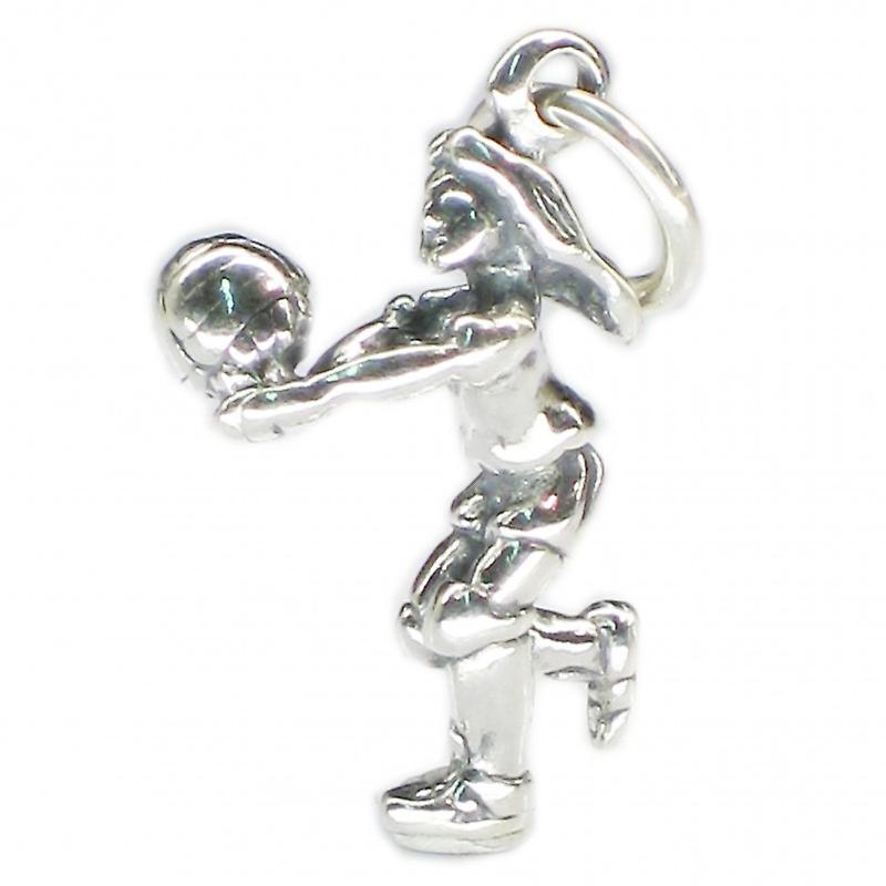 Female Volleyball Player Sterling Silver Charm .925 X 1 Volley Ball
