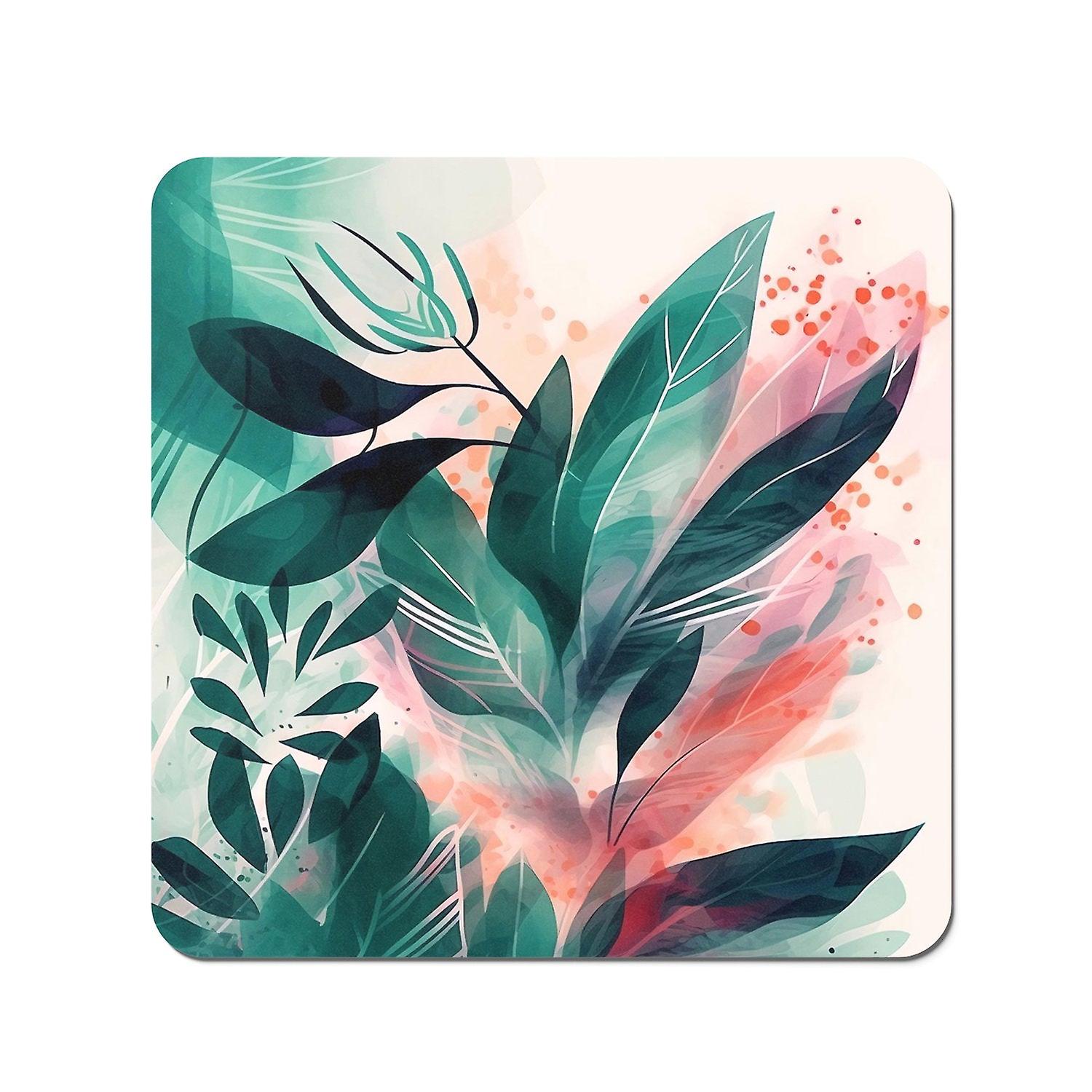 Green Feather Leaves Tropical Coasters