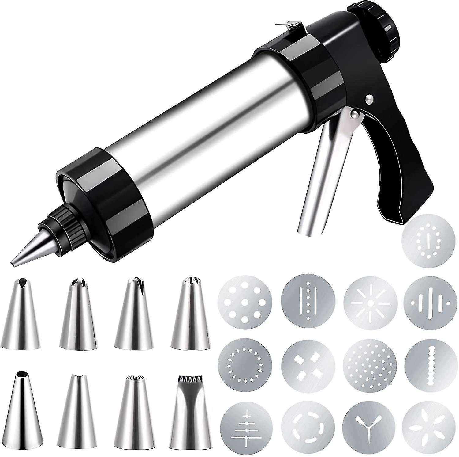 Biscuit press stainless steel Spritz biscuit maker for baking with 13 discs and 8 icing nozzles