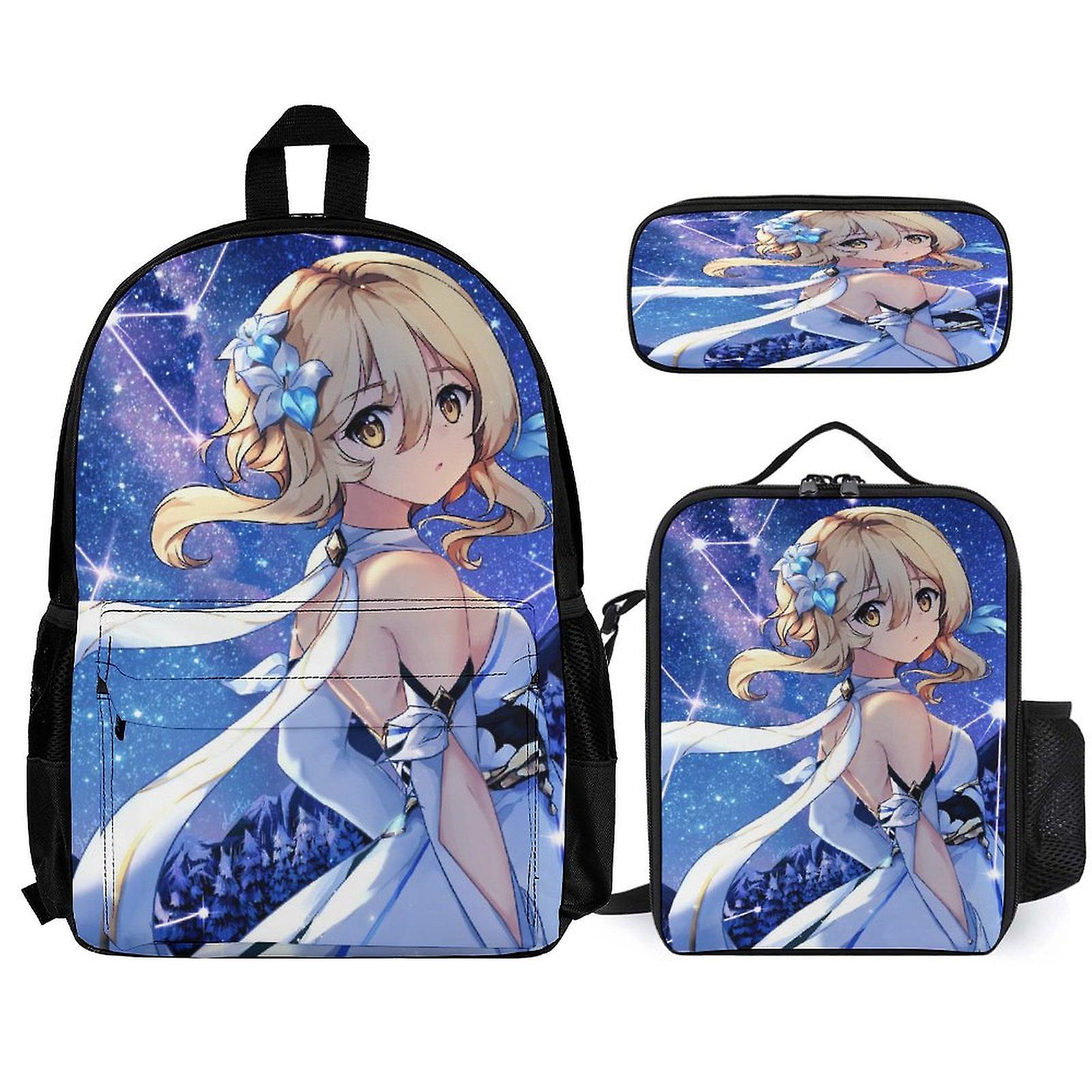 Genshin Impact Backpack 3 Piece Set Laptop Backpack with Pencil Case Lunch Bag Combination