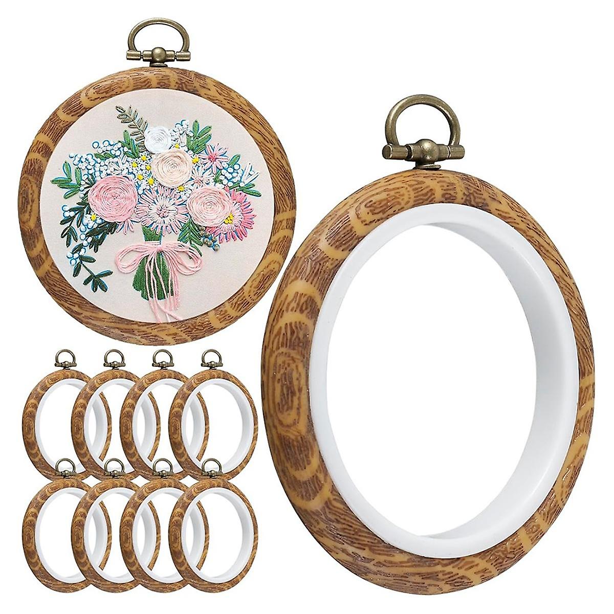 10Pcs Round Embroidery Hoops, 3 Inch Imitated Wood Embroidery Display Frame Kits, for DIY Art Craft