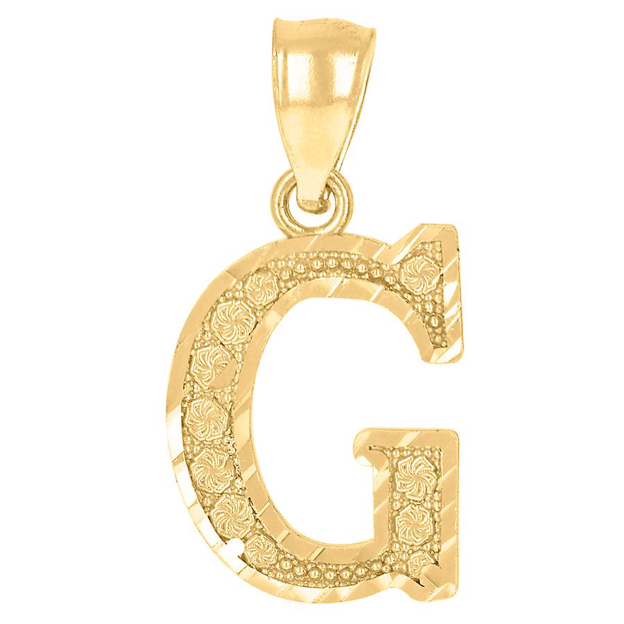 10Kイエローゴールドユニセックス文字名パーソナライズされたモノグラムイニシャルGアルファベットチャームペンダントネックレス21.3x10.5mmワイドペンド