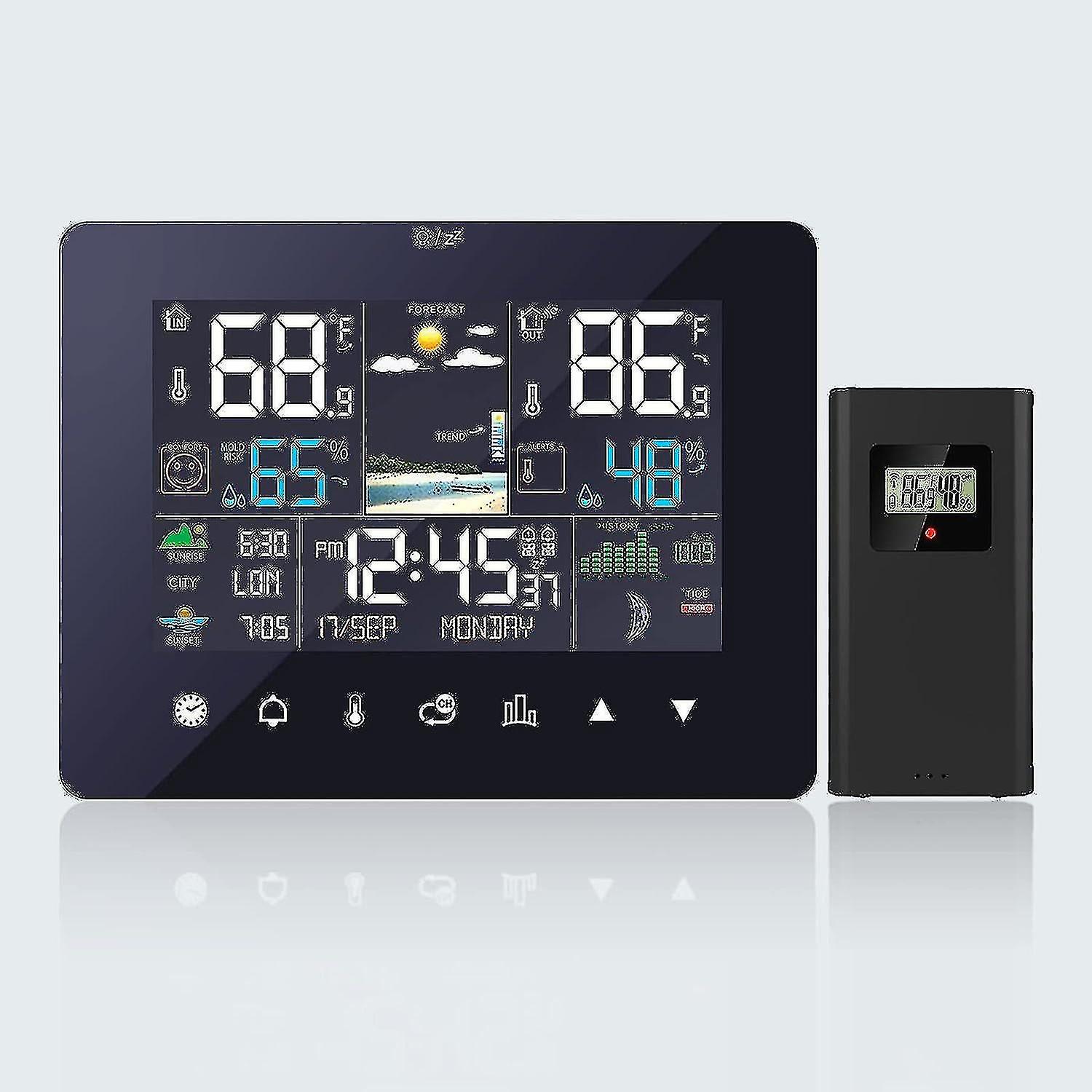 Weather station wireless digital color displayed for temperature humidity mold risk alarm