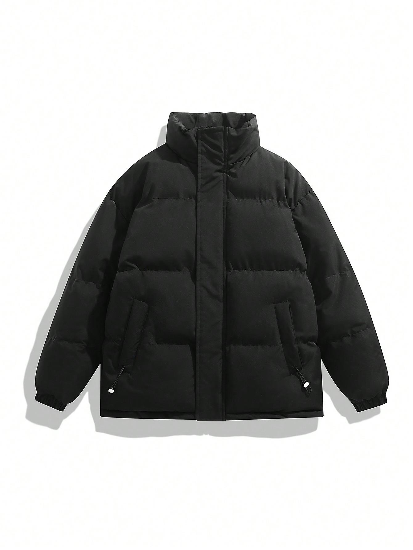 Men Slant Pocket Puffer Coat