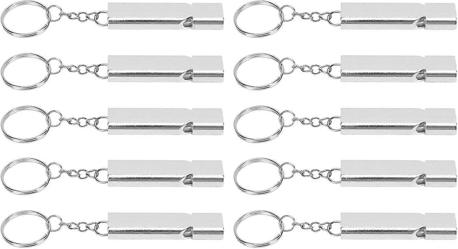 Aluminum Alloy Whistle, 10 Pieces Portable Double Pipe Emergency Whistle for Camping for Navigation (Silver)
