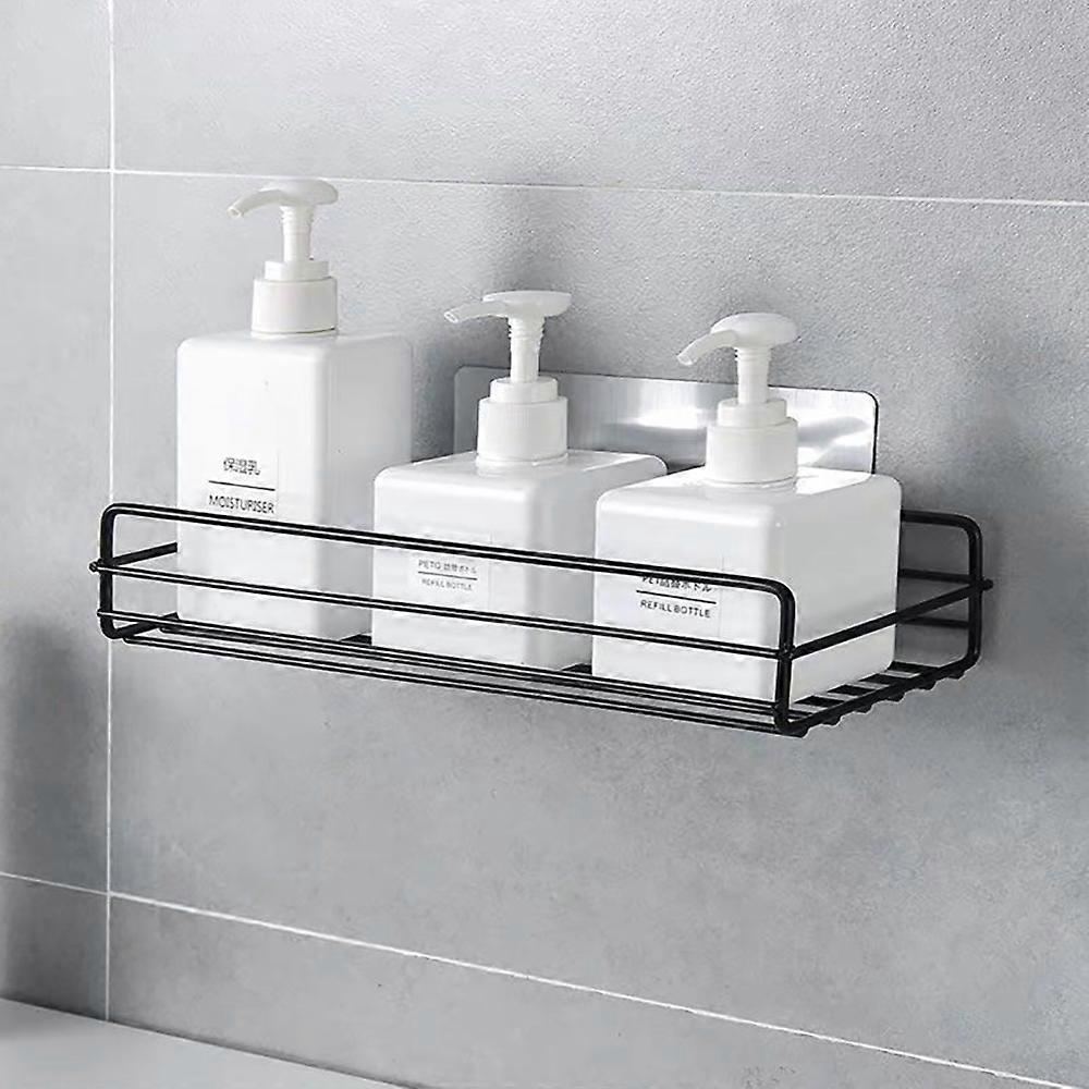 Rectangular Storage Shelf, No Drilling Wall Mounted Shower Caddy, for Bathroom/Kitchen (Black)