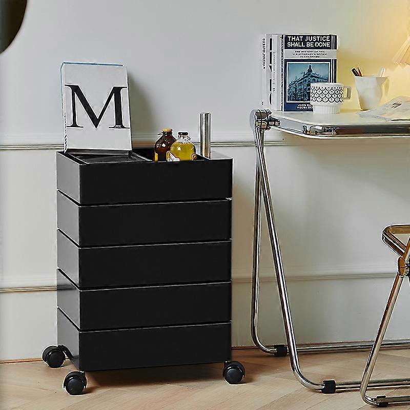 Storage Drawer Unit  Minimalist Rotating Storage Drawer Unit Multi-Layer Rolling Chest Black