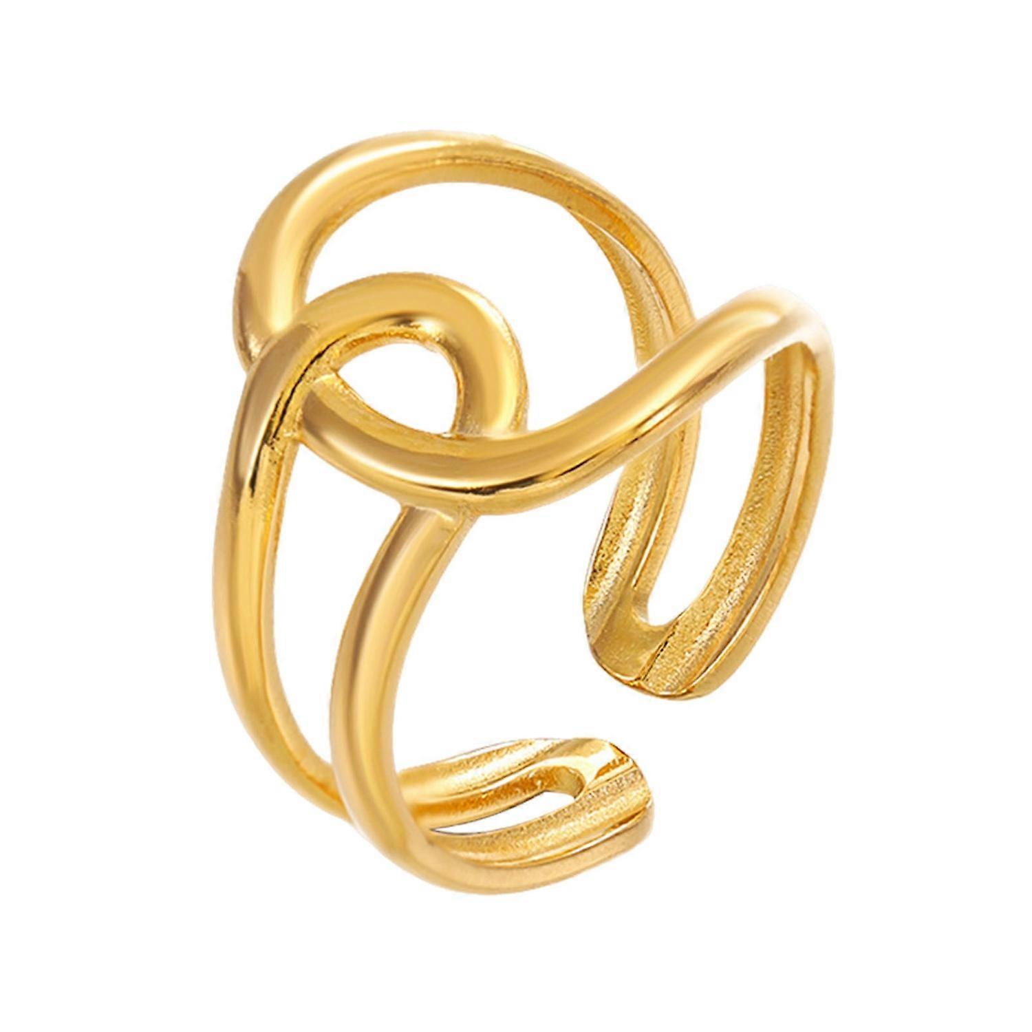 Women Ring Open Adjustable Golden Color Heart Line Cross Leaf Shape Polished Hip Hop Style Paty Club