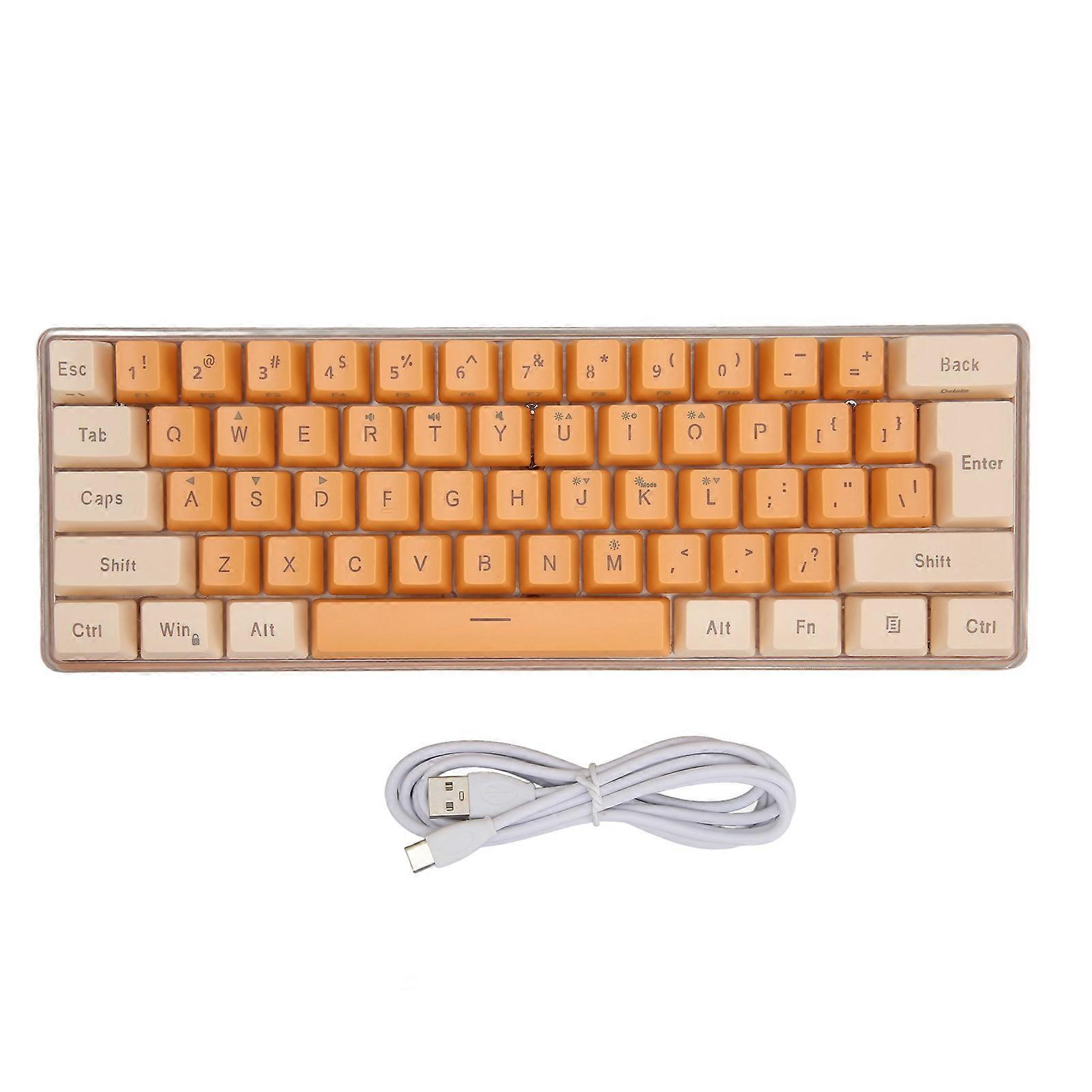 Gaming Keyboard USB 61 Keys Contrast Color RGB Light Key Line Separation Mechanical Wired Keyboard for Office Games Beige Orange