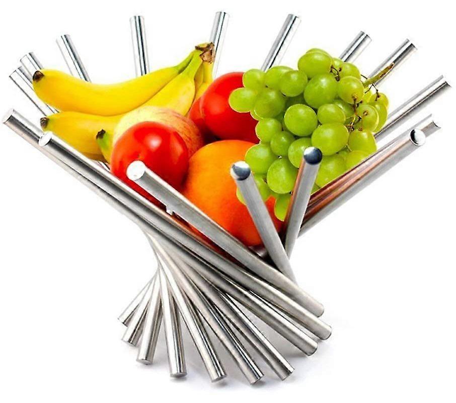 Nirvana Cesto di frutta in acciaio inox, design della ciotola di frutta, struttura in metallo, 38 x 26 cm (argento)