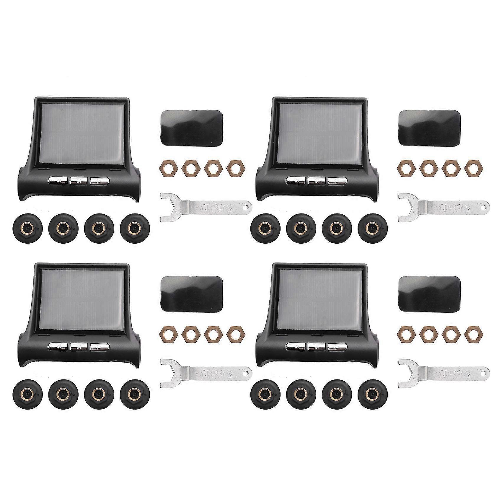 4x Solar Tpms Car Tire Pressure Alarm Monitoring System 4 External Automatic Alarm System