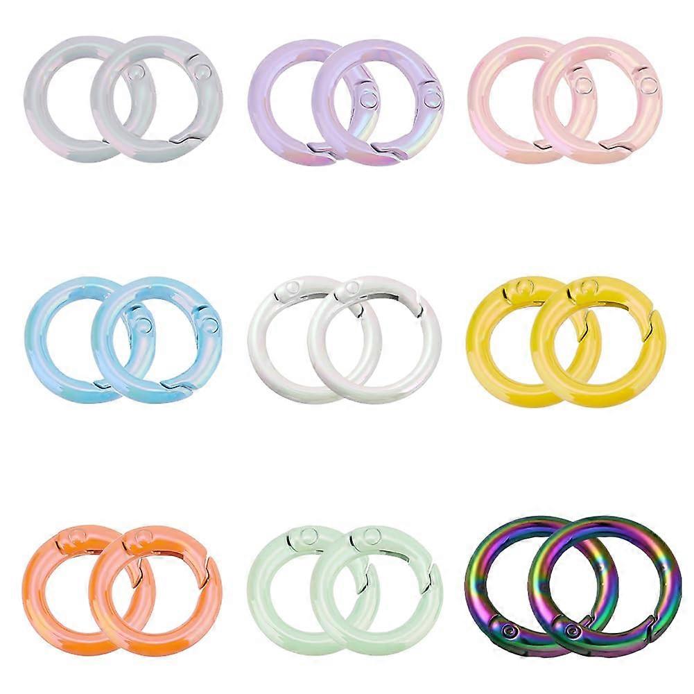 Spring O Rings 18pcs 9 Colors 20mm Trigger Round Snap Buckle Dazzling Alloy Spring Keyring Buckle Snap Hooks Connector Rings O Rings Buckles for DIY K