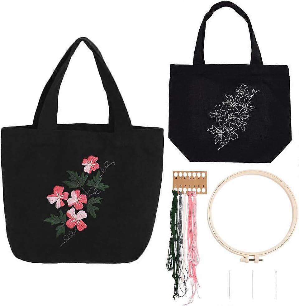 Canvas Tote Bag DIY Embroidery Kits Personalized Canvas Bag Cross Stitch Kits with Flower Pattern DIY Crafts Kits