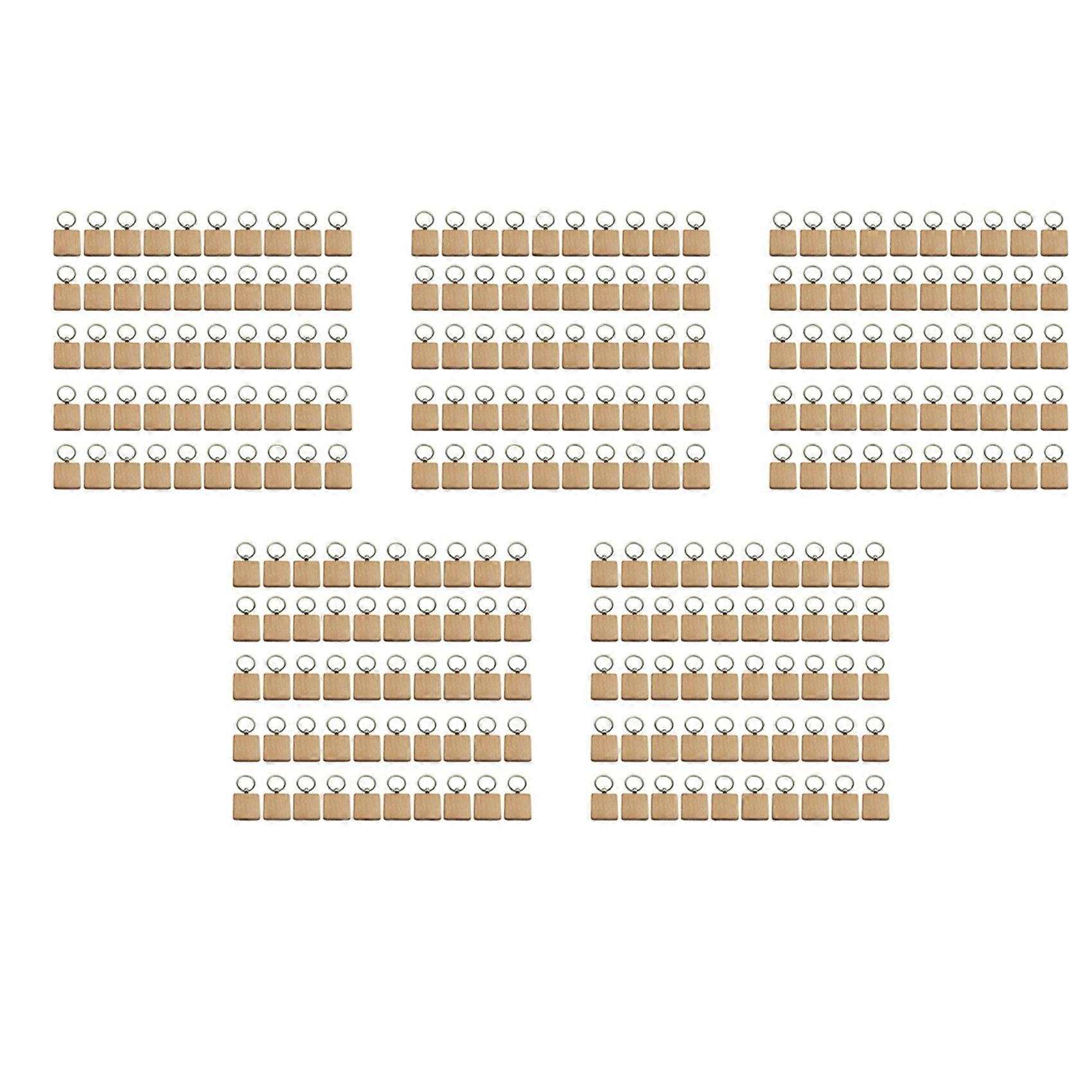 250Pcs DIY Blank Wooden Keychain Square Carved Key Ring Wooden Key Ring 40 x 40 mm