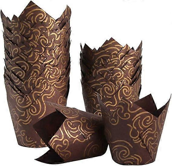 150pcs Tulip Cupcake Liners Baking Cups Muffin Liner Grease-Proof Paper Cupcake Wrappers for Wedding, Birthday Party, Standard Size (Golden Printed, B