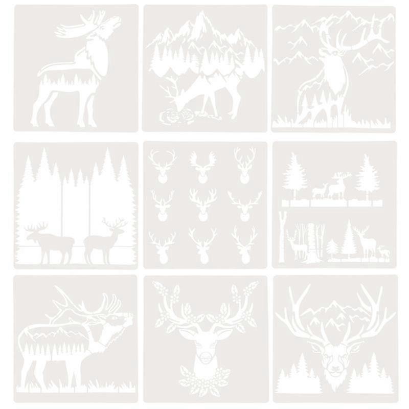 9pcs Deer Theme Drawing Templates Practical Diy Hollow Painting Stencils
