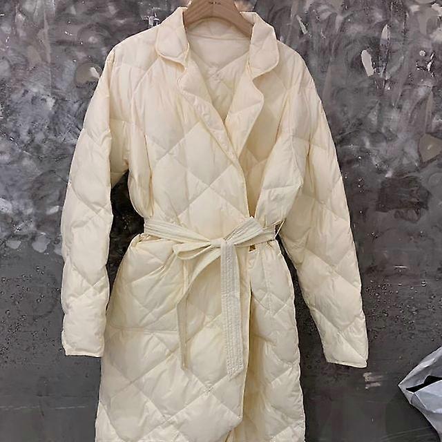 2024 winter women's black Argyle long coat cotton padded jacket Korean casual loose street style belt jacket oversize