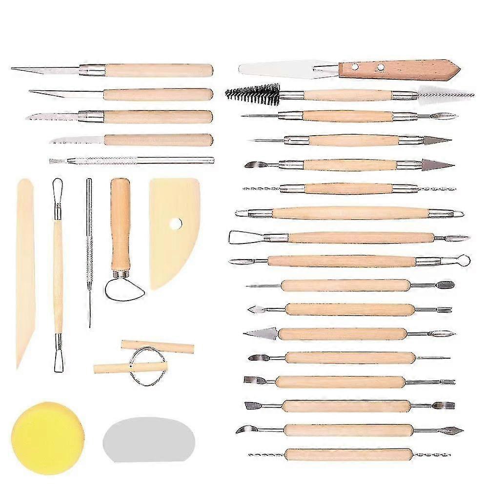 30 قطعة أدوات الفخار ، أدوات النحت للمبتدئين في طين البوليمر ، مجموعة أدوات النمذجة من الطين الخشبي Fg