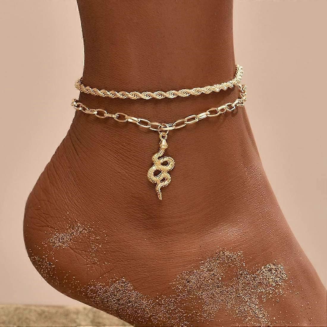 Gold Snake Anklet Adjustable Beach Foot Trim Twist Chain Anklet For Women And Girls