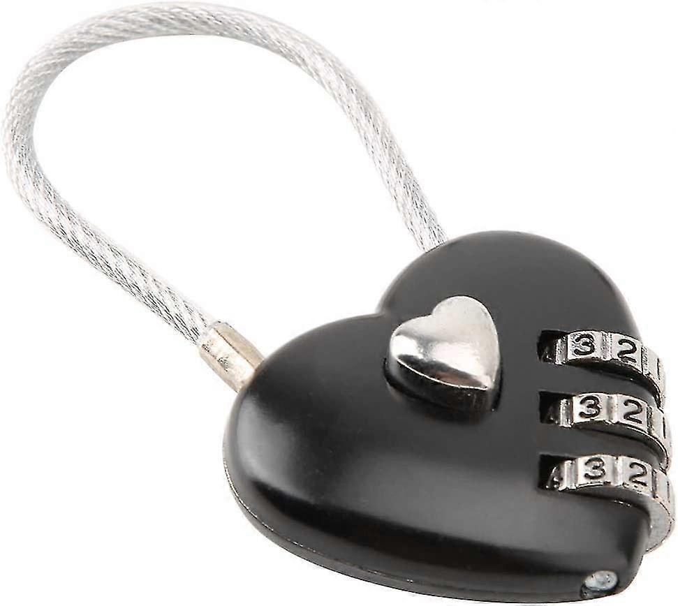 Couple Padlock, Heart Shaped 3 Digit Combination Security Padlock (black)
