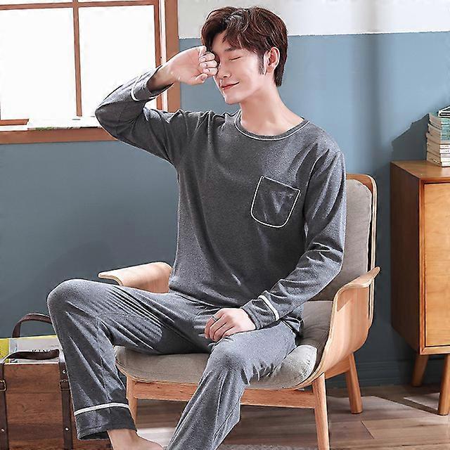 Bomull Man Långärmad O-ringad Randig Pyjamas Set