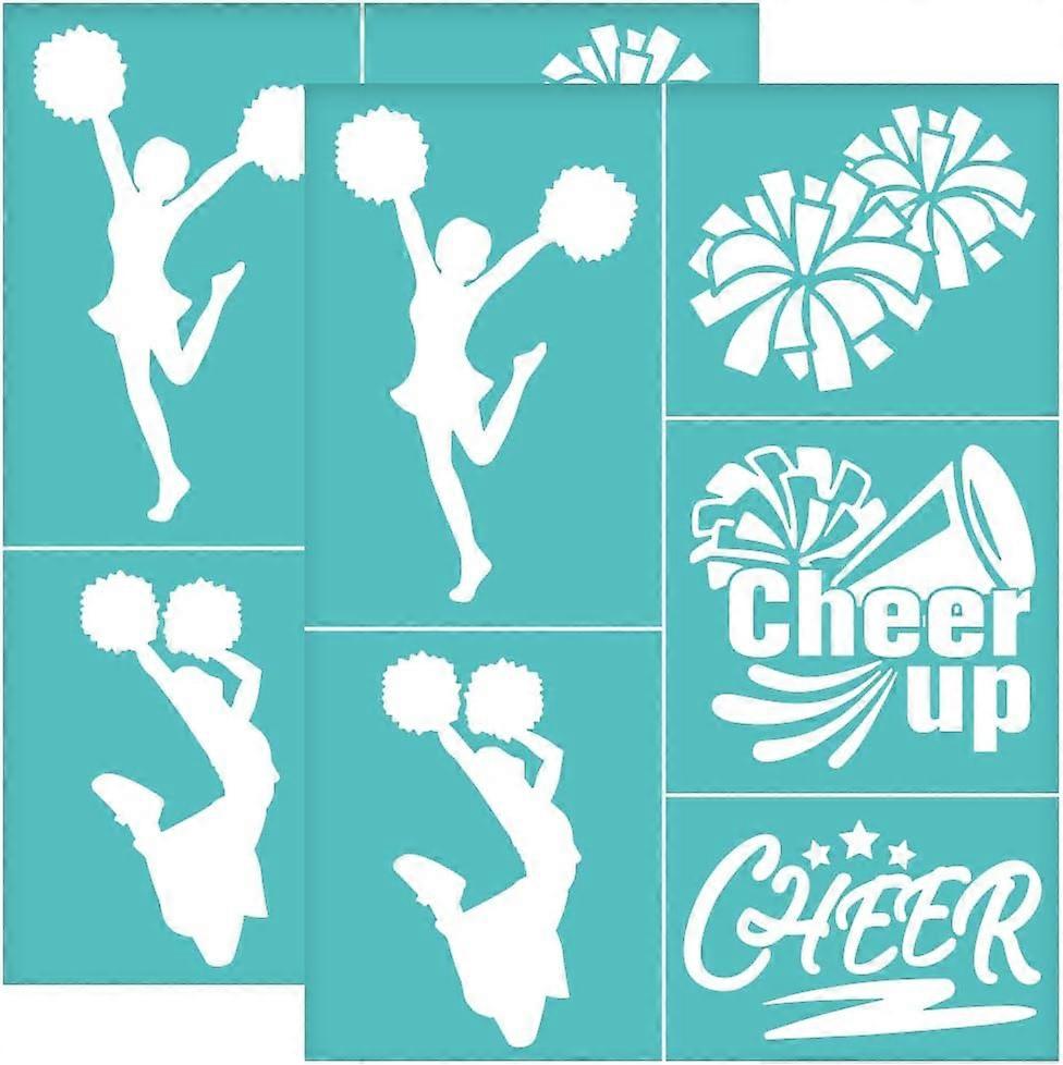 2Pcs 8.6x11 Inch Cheering Squad Self-Adhesive Silk Screen Printing Stencil Cheer Leading Silk Screen Stencil Sports Theme Reusable Mesh Stencils Trans
