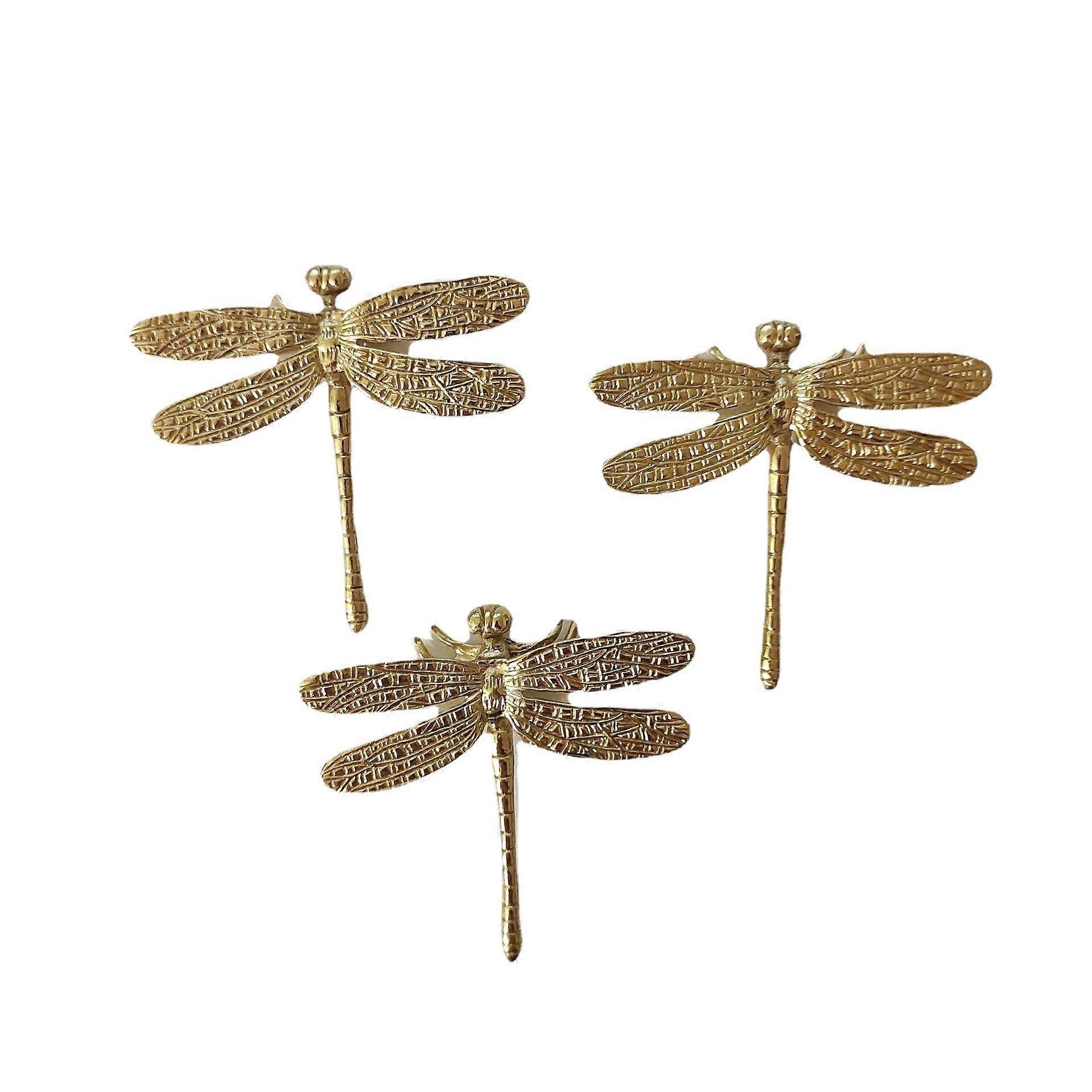 3 Packs Brass Drawer Knobs Pull Handle,Cupboard Wardrobe Cabinet Dresser Handle-Dragonfly Designed Furniture Knob with Screw