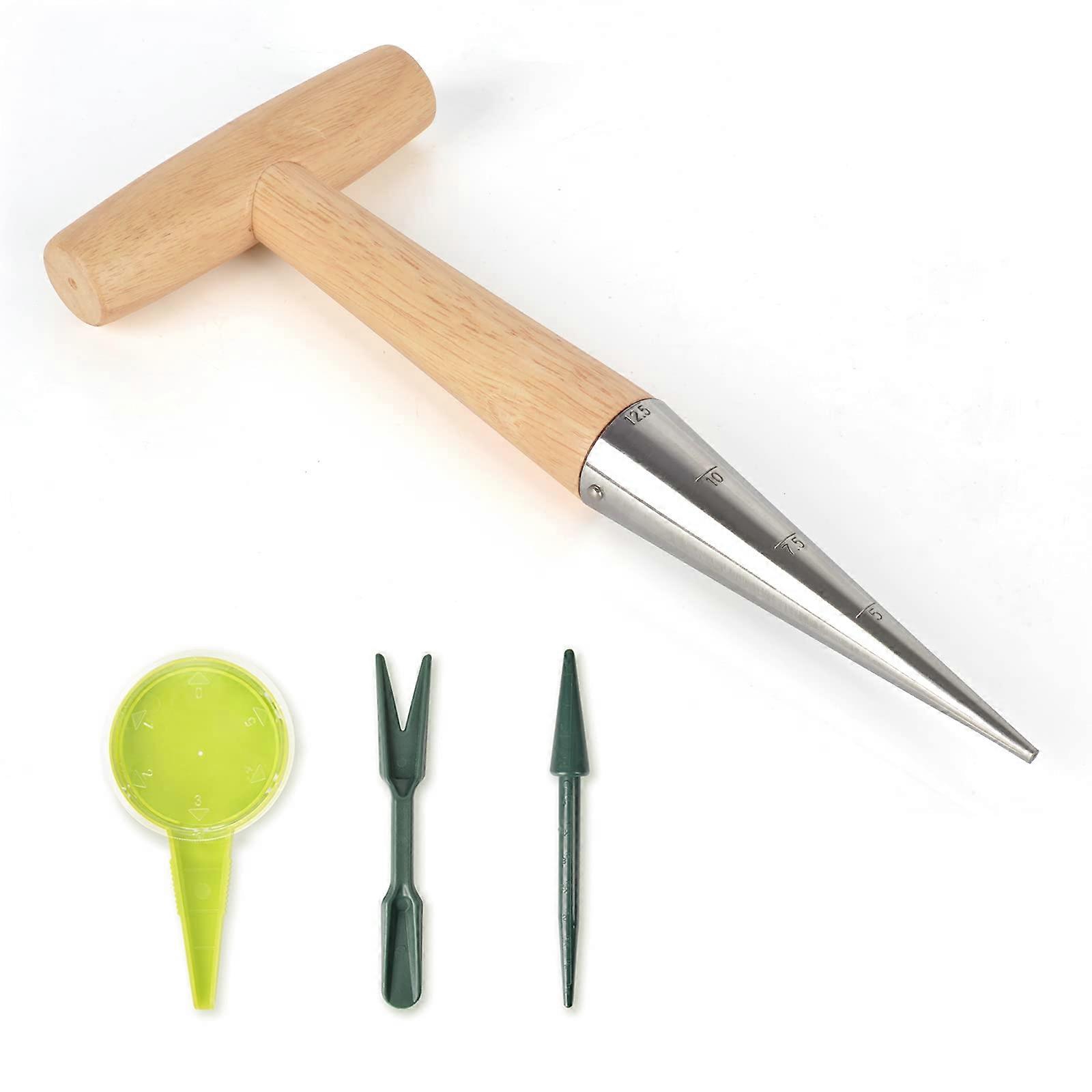 4 x flower bulb planting wood tools, stainless steel with calibration, seed plant set