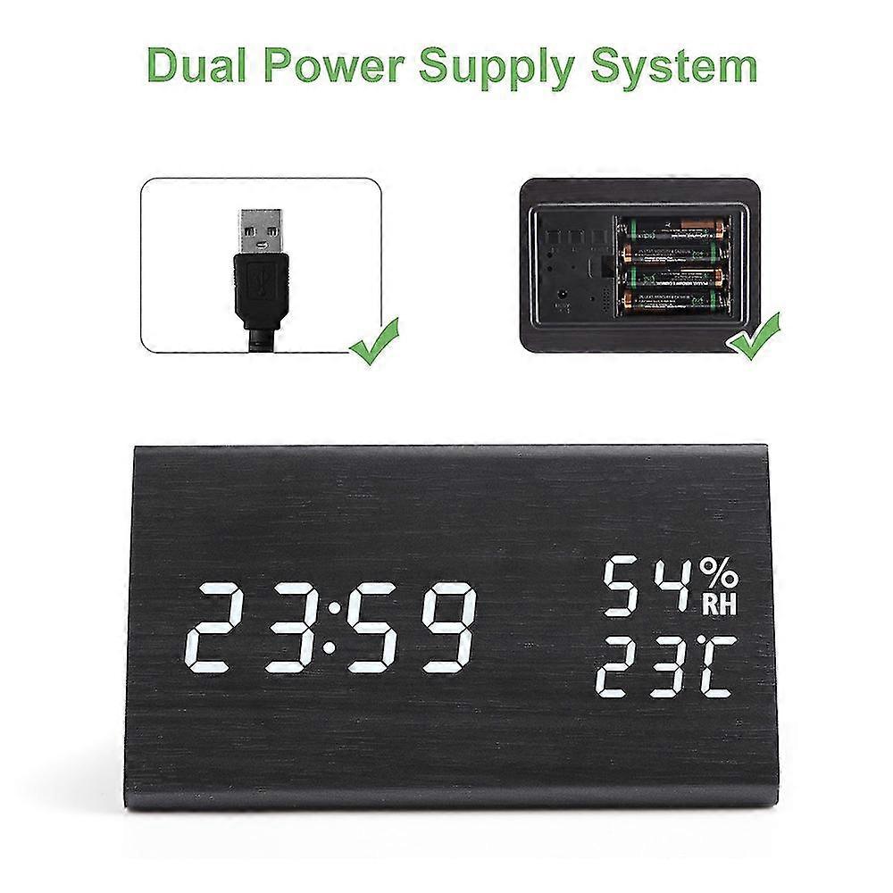 Digital Clock With Wooden Electronic Led Time Temperature Display