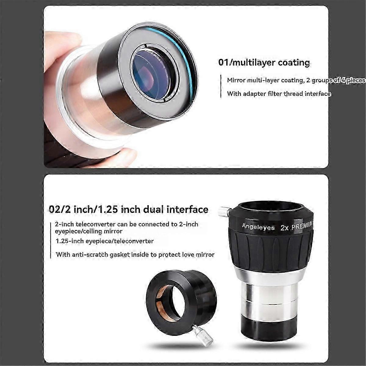 Angeleyes Astronomical Telescope Accessories 2 Inch 2x Barlow Lens Four Element Apochromatic Lens