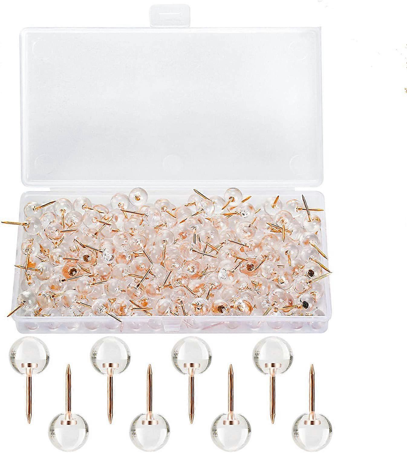 Push Pins 20*9.5mm Rose Gold Map Tacks 200-Count Large Size Pins Rose Gold Steel Point and Transparent Plastic Round Head