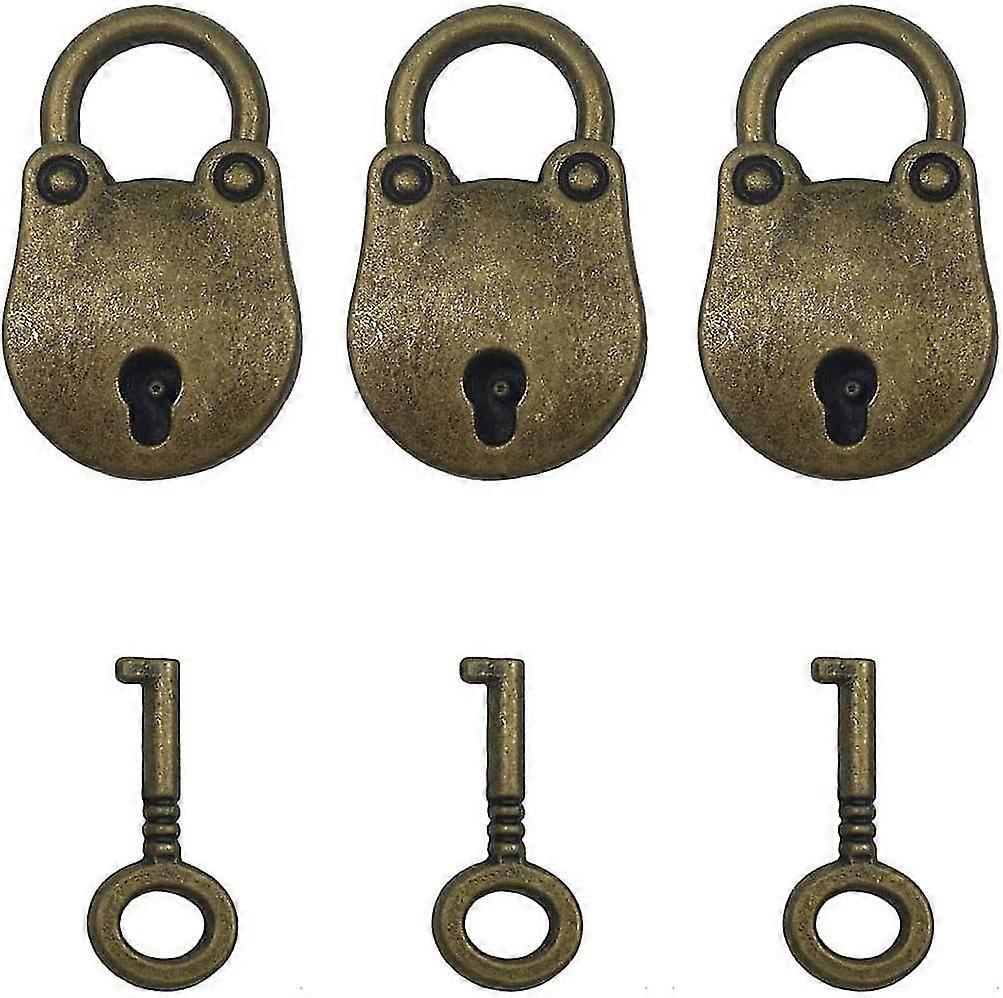 3pcs Vintage Antique Style Mini Bear Head Archaize Padlocks Key Lock With Keys (bronze)