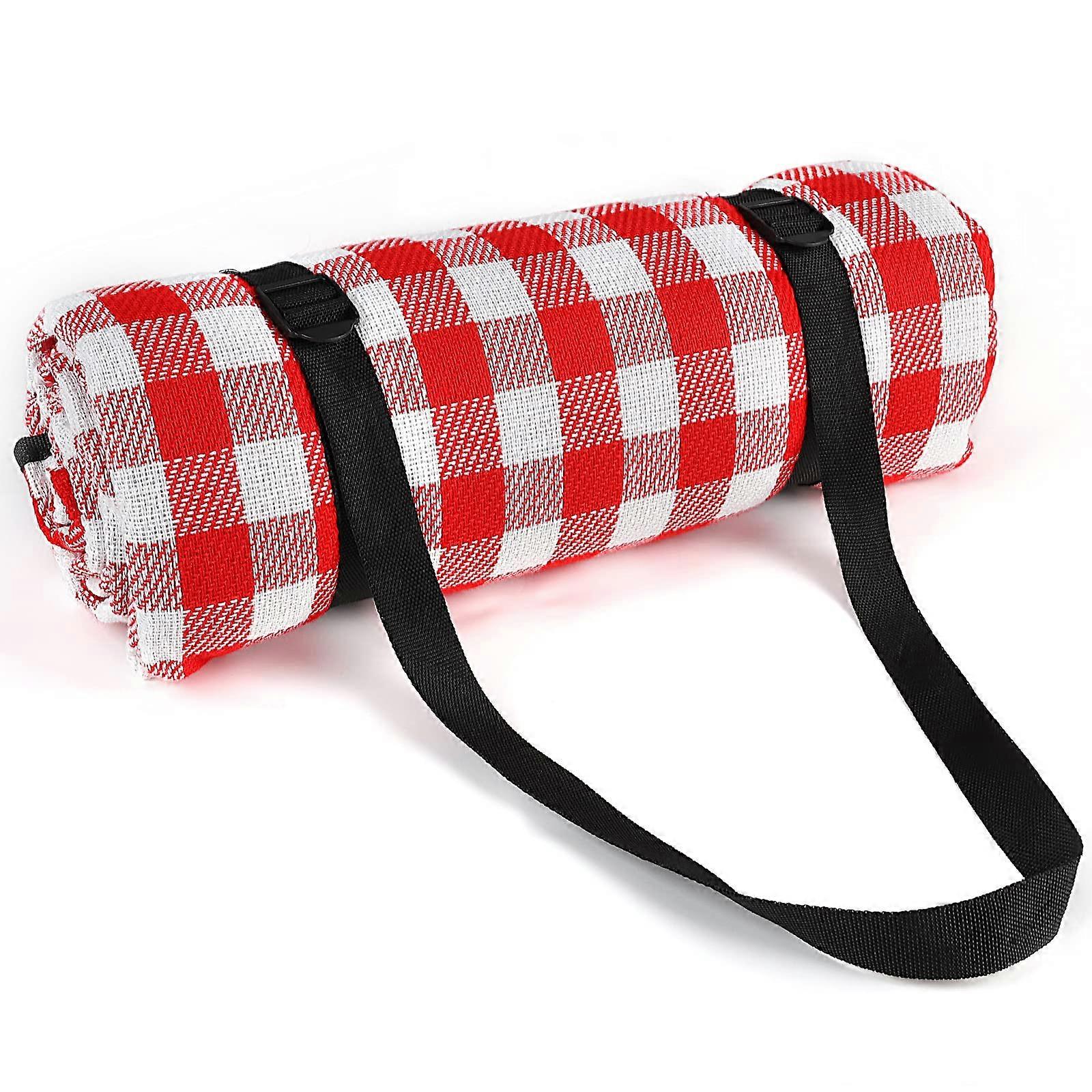 Waterproof/sandproof/stainproof picnic blanket Red & White square with PU handle, 150x200cm