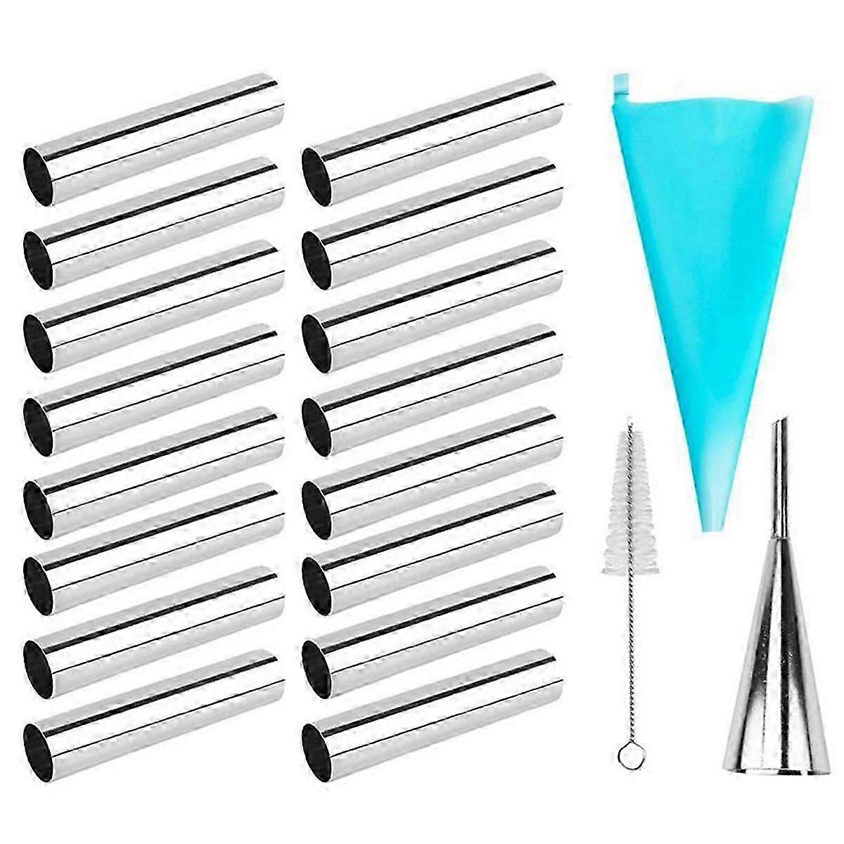 19PCS Cannoli Rör Formar Set Rostfritt Stål Non-Stick Cream Horn Dansk Bakverksform För Shell Cream Roll