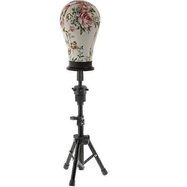 Flower Design Cork Canvas Block Mannequin Model Head Wig Making Hat Caps Display Head with Professional Black Adjustable Tripod Stand 23'' Set