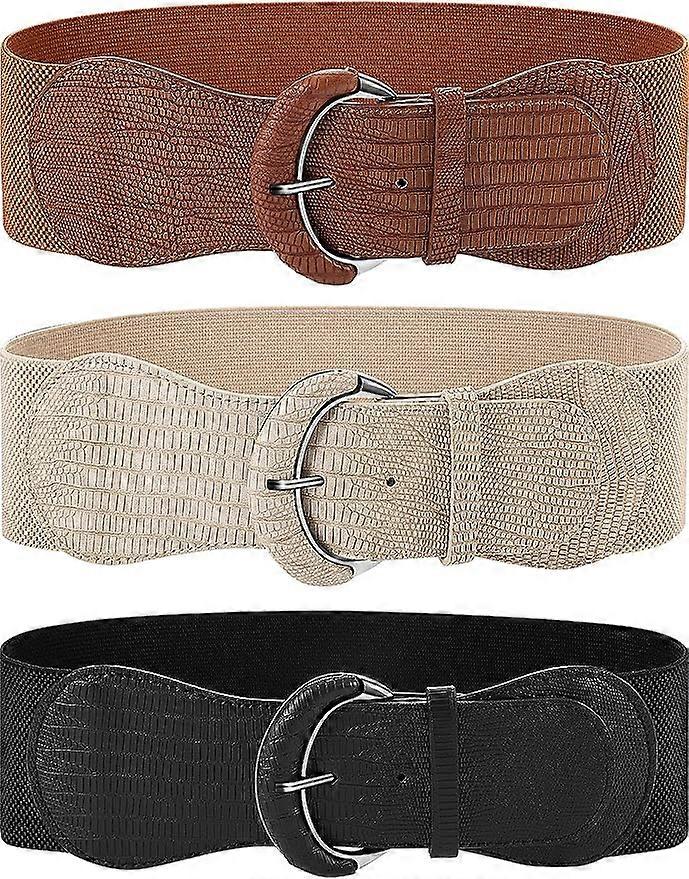 3 Pieces Women Wide Belt for Dresses Women Dress Belt Stretchy Cinch Belt Leather Elastic Belt for Ladies Dress Decoration