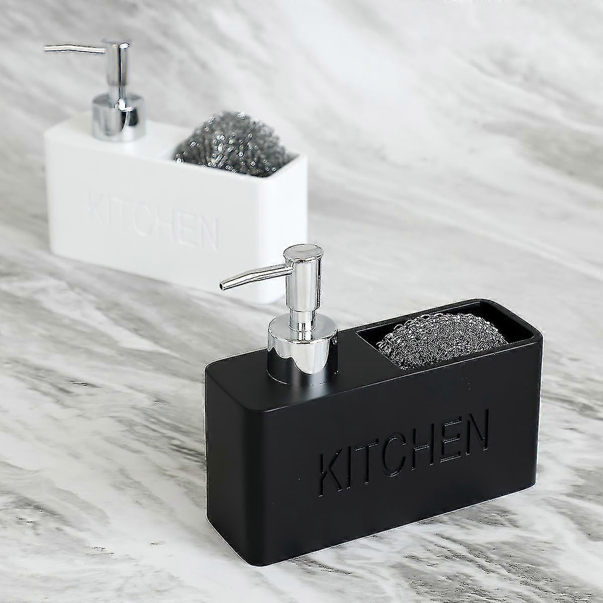 Dispenser di sapone da cucina con supporto in spugna, set di dispenser di detersivo per detersivo per lavello da cucina (nero, bianco, marmo bianco, giallo sabbia) | IT