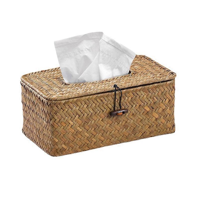 Rectangular Tissue Box Dispenser Box Woven In Reeds, For Family, Office, Shelforange