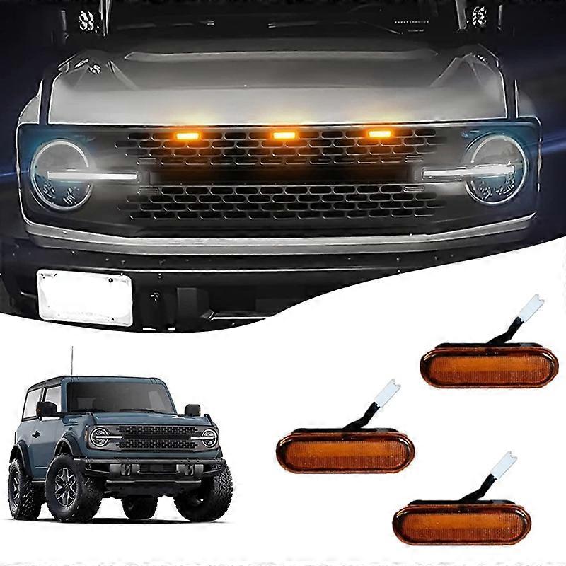 Front LED Grille Lights For Ford Bronco Wildtrak/ Badlands/ First Edition/ Everglads 2021-2023, 3PCS