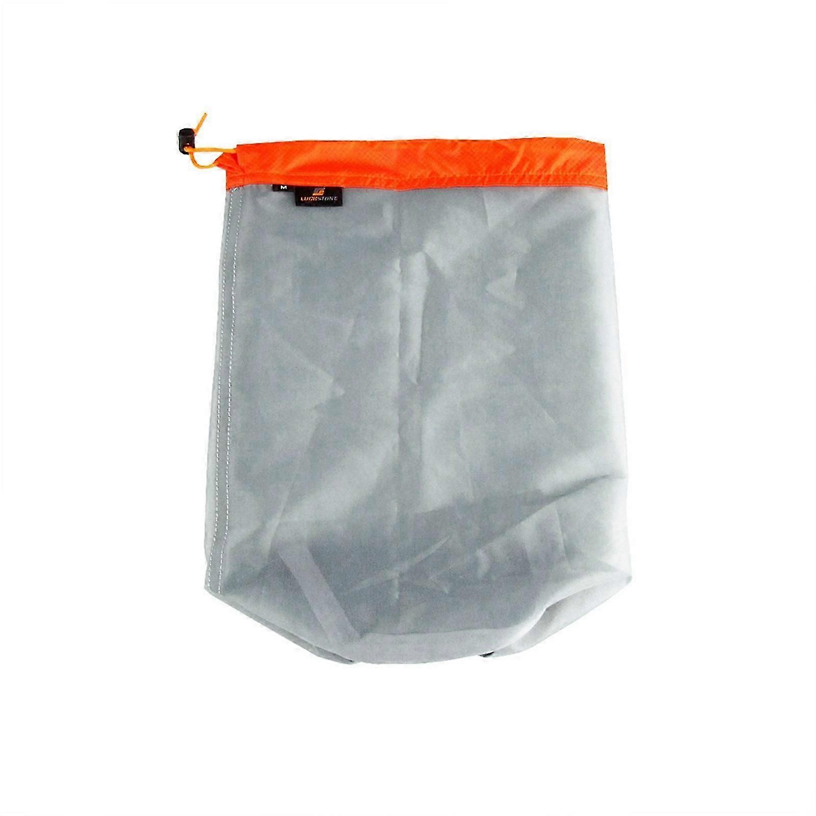 Ultralight Mesh Drawstring Sack Outdoor Travel Hiking Camping Stuff Storage Bag(Orange M)