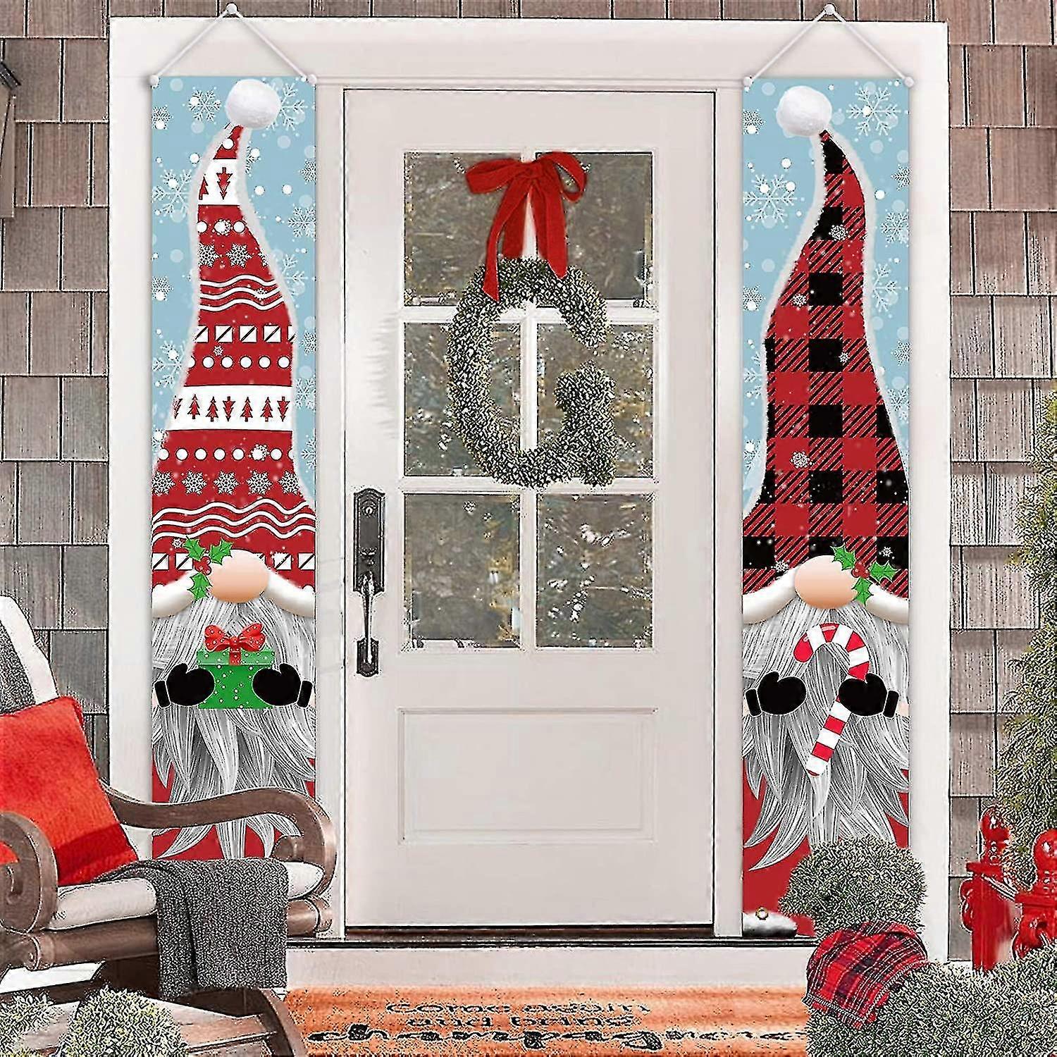 クリスマスバナー - ノームポーチサインバナー - 屋外屋内ヤードホームフロントドアガレージウォールのためのクリスマスホリデーデコレーション